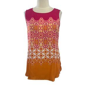 Rose & Olive Sleeveless Blouse Paisley Gradient Large Pink Orange New Sleeveless